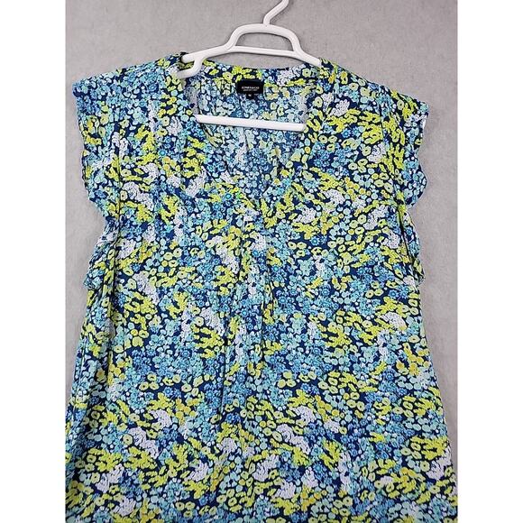 Jones NY Blue Ditsy Floral Flouncy Cottagecore SS V Neck Blouse Women's Plus 1X - Picture 2 of 12